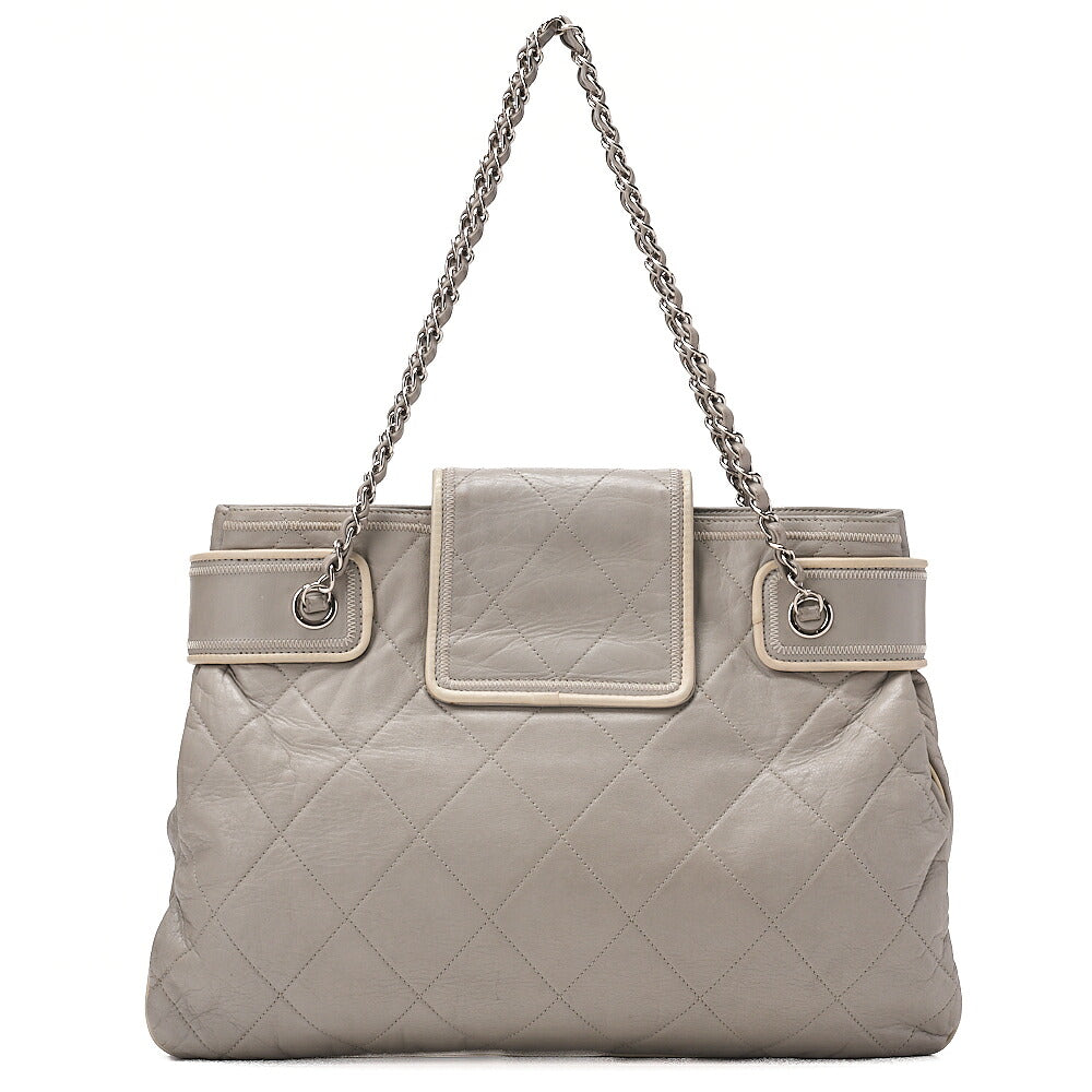 CHANEL Matelasse 2.55 Lock Chain Shoulder Lambskin Gray Silver-Tone Hardware, Pre-Owned