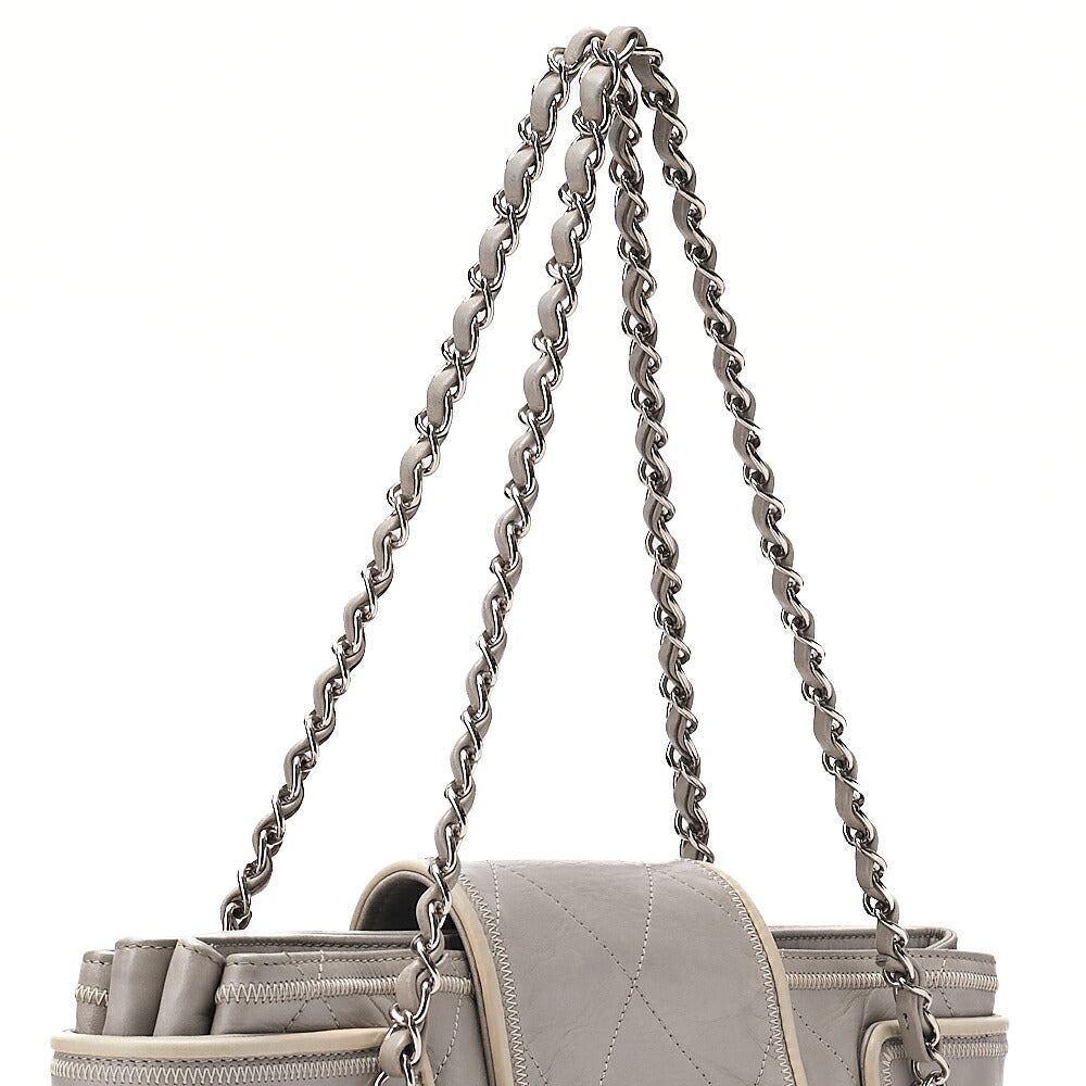CHANEL Matelasse 2.55 Lock Chain Shoulder Lambskin Gray Silver-Tone Hardware, Pre-Owned