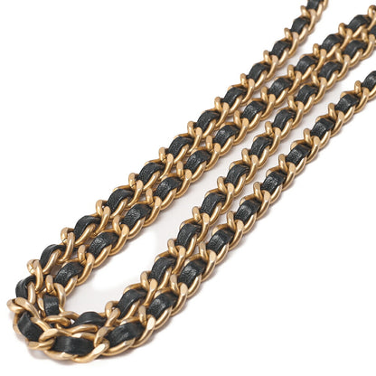 CHANEL Raffia ｘ Cotton ｘ Single Flap Chain Shoulder White ｘ Black Gold-Tone Hardware, Pre-Owned