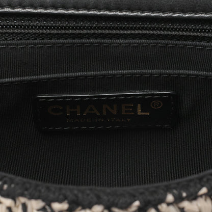 CHANEL Raffia ｘ Cotton ｘ Single Flap Chain Shoulder White ｘ Black Gold-Tone Hardware, Pre-Owned