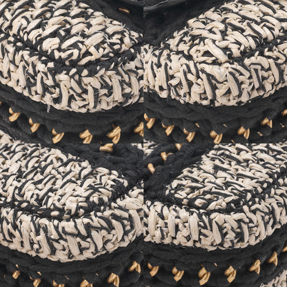 CHANEL Raffia ｘ Cotton ｘ Single Flap Chain Shoulder White ｘ Black Gold-Tone Hardware, Pre-Owned