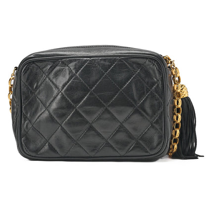 CHANEL Lambskin Matelasse with Fringe Graphic Chain Shoulder Black Gold-Tone Hardware, Pre-Owned
