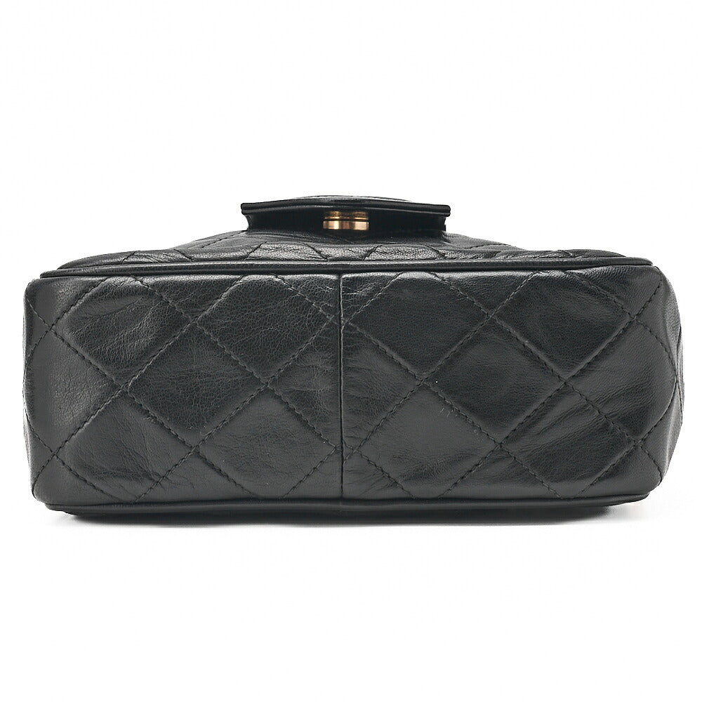 CHANEL Lambskin Matelasse with Fringe Graphic Chain Shoulder Black Gold-Tone Hardware, Pre-Owned