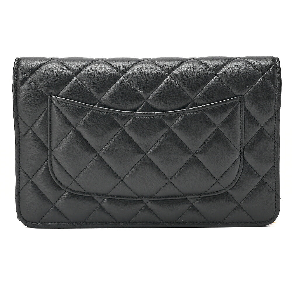 CHANEL Chanel Matelasse Chain Wallet Lambskin Black Gold-Tone Hardware, Pre-Owned