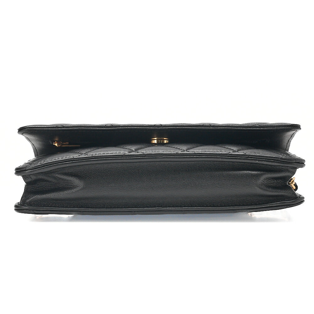 CHANEL Chanel Matelasse Chain Wallet Lambskin Black Gold-Tone Hardware, Pre-Owned