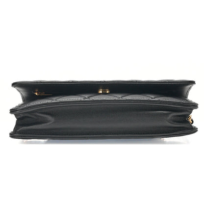 CHANEL Chanel Matelasse Chain Wallet Lambskin Black Gold-Tone Hardware, Pre-Owned