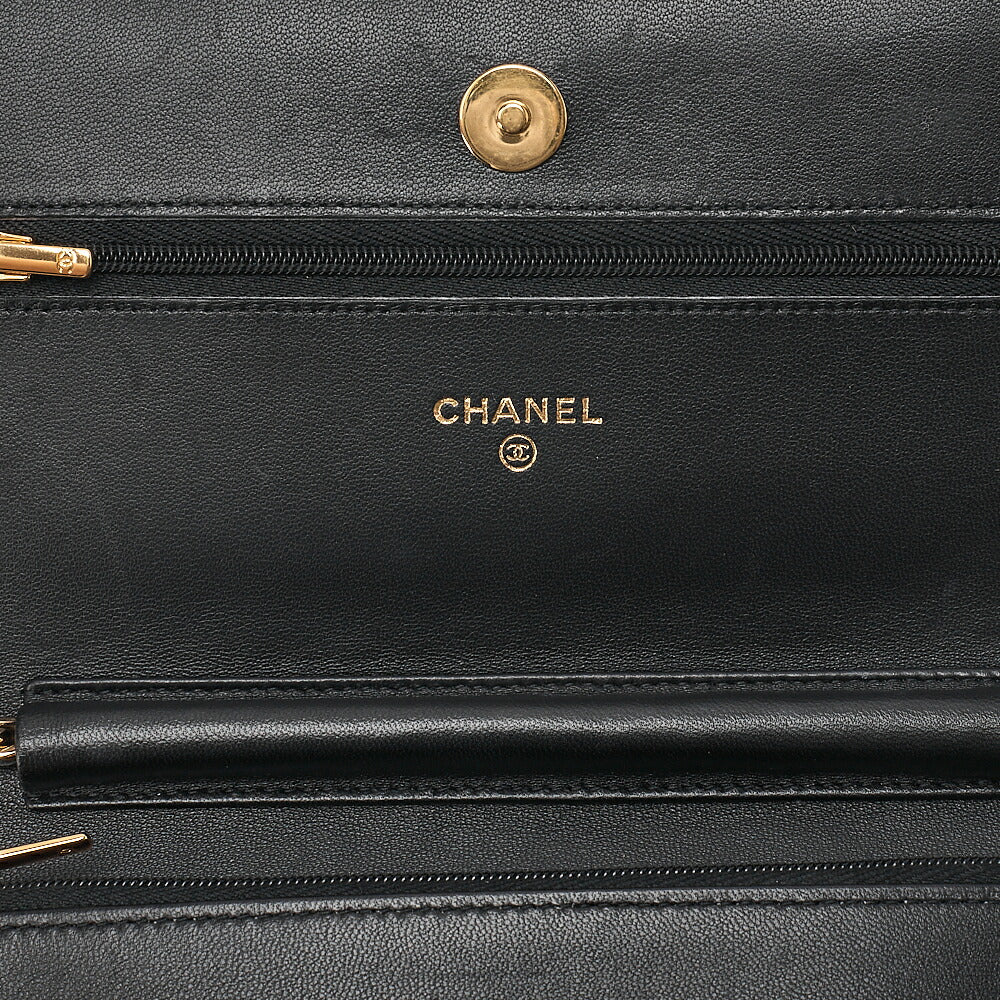 CHANEL Chanel Matelasse Chain Wallet Lambskin Black Gold-Tone Hardware, Pre-Owned