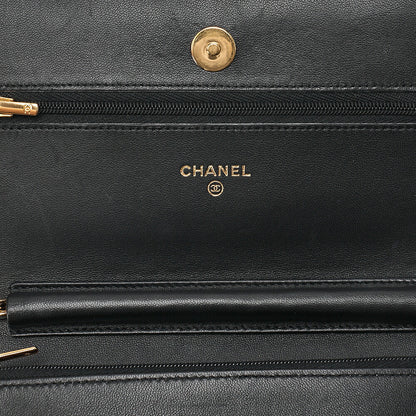 CHANEL Chanel Matelasse Chain Wallet Lambskin Black Gold-Tone Hardware, Pre-Owned