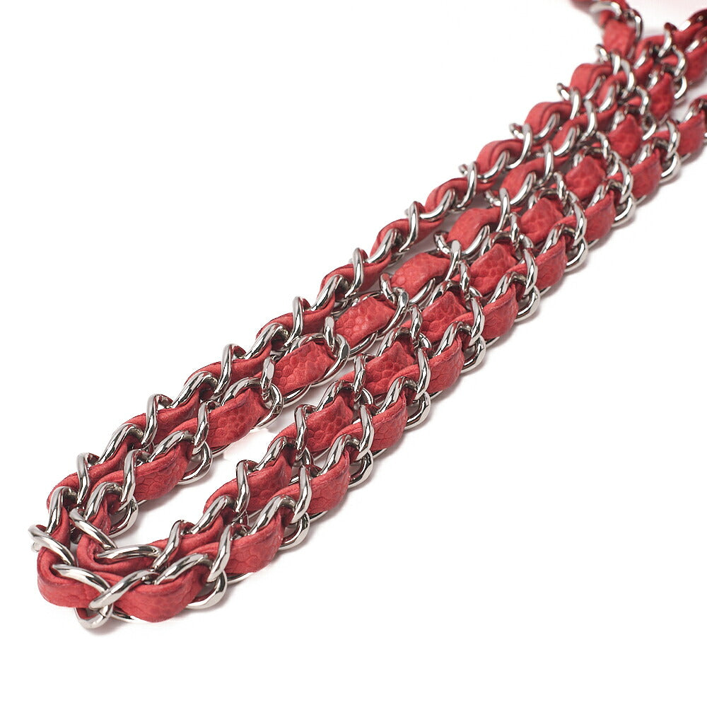 CHANEL Chain Shoulder Bag Mini Matelasse 17cm Caviar Skin Red Silver-Tone Hardware, Pre-Owned