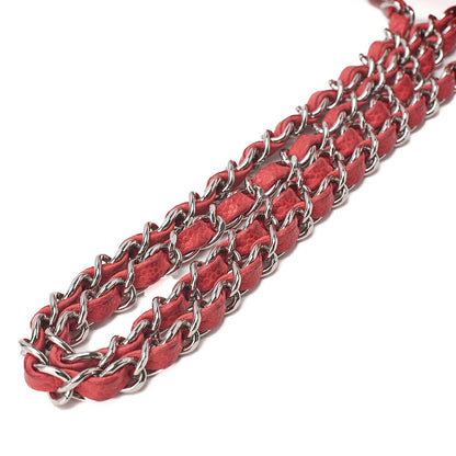 CHANEL Chain Shoulder Bag Mini Matelasse 17cm Caviar Skin Red Silver-Tone Hardware, Pre-Owned