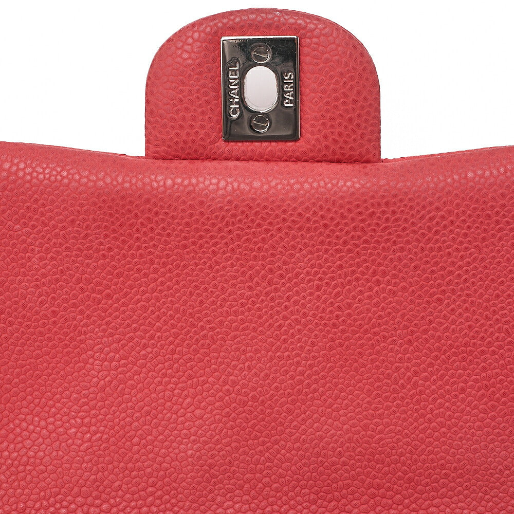 CHANEL Chain Shoulder Bag Mini Matelasse 17cm Caviar Skin Red Silver-Tone Hardware, Pre-Owned