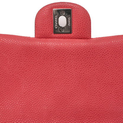 CHANEL Chain Shoulder Bag Mini Matelasse 17cm Caviar Skin Red Silver-Tone Hardware, Pre-Owned