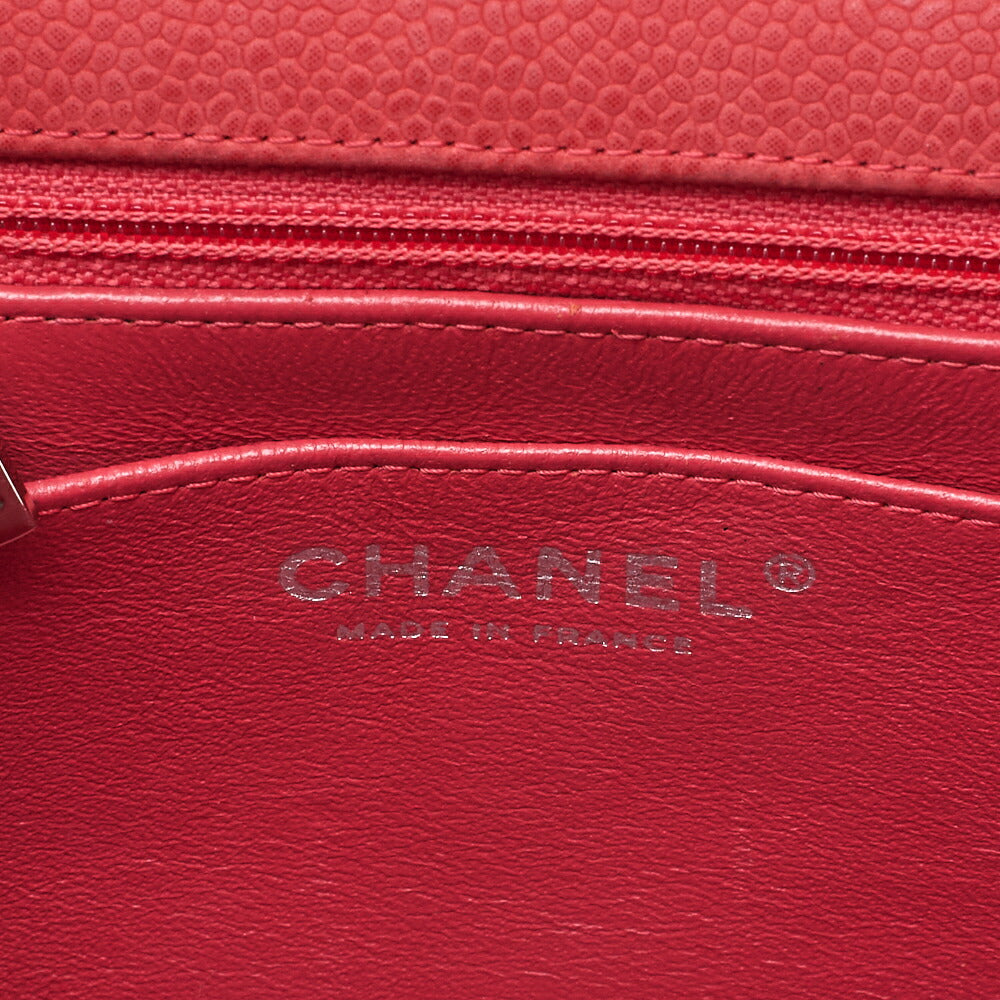 CHANEL Chain Shoulder Bag Mini Matelasse 17cm Caviar Skin Red Silver-Tone Hardware, Pre-Owned