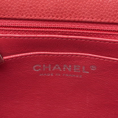 CHANEL Chain Shoulder Bag Mini Matelasse 17cm Caviar Skin Red Silver-Tone Hardware, Pre-Owned
