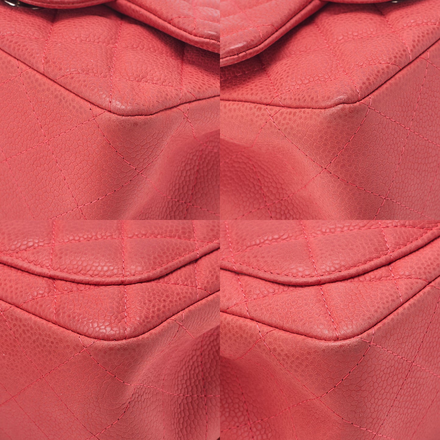CHANEL Chain Shoulder Bag Mini Matelasse 17cm Caviar Skin Red Silver-Tone Hardware, Pre-Owned
