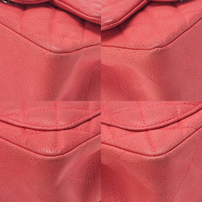 CHANEL Chain Shoulder Bag Mini Matelasse 17cm Caviar Skin Red Silver-Tone Hardware, Pre-Owned