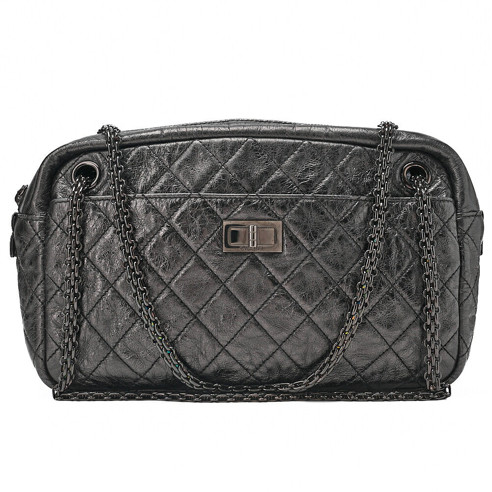 CHANEL Vintage Calf Matelasse 2.55 Turn Lock 2.55 Chain Shoulder Black-Tone Hardware, Pre-Owned