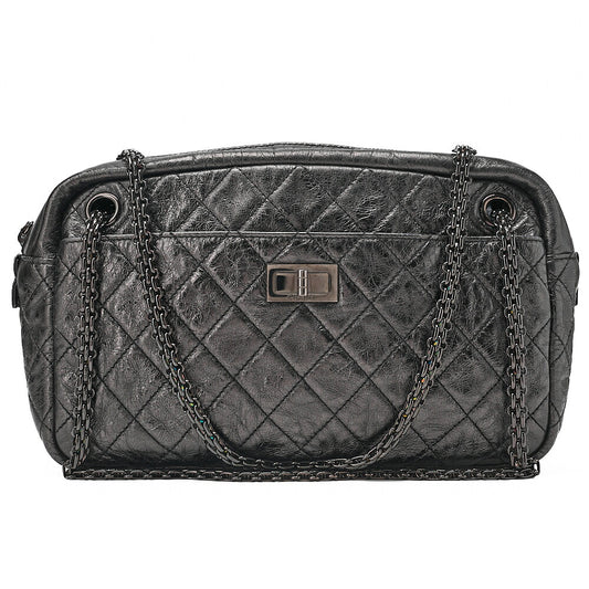 CHANEL Vintage Calf Matelasse 2.55 Turn Lock 2.55 Chain Shoulder Black-Tone Hardware, Pre-Owned
