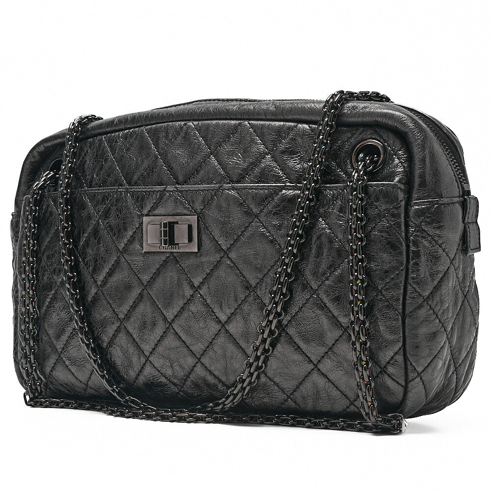 CHANEL Vintage Calf Matelasse 2.55 Turn Lock 2.55 Chain Shoulder Black-Tone Hardware, Pre-Owned