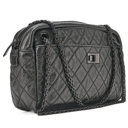 CHANEL Vintage Calf Matelasse 2.55 Turn Lock 2.55 Chain Shoulder Black-Tone Hardware, Pre-Owned