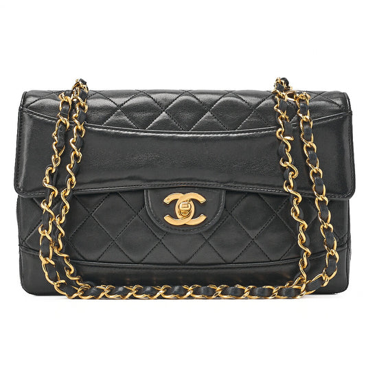 CHANEL Lambskin Matelasse Design Flap Single Chain Shoulder Black Gold-Tone Hardware, Pre-Owned