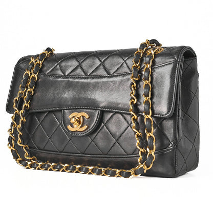 CHANEL Lambskin Matelasse Design Flap Single Chain Shoulder Black Gold-Tone Hardware, Pre-Owned