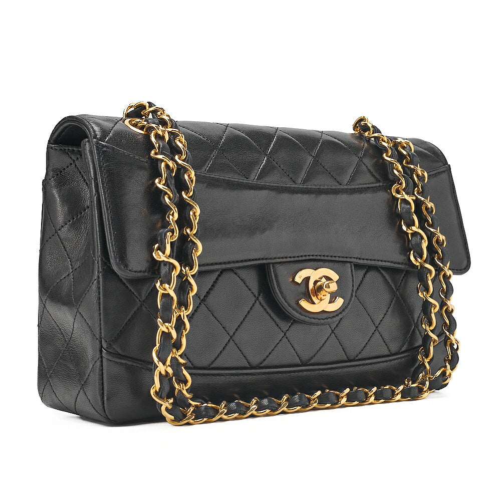 CHANEL Lambskin Matelasse Design Flap Single Chain Shoulder Black Gold-Tone Hardware, Pre-Owned