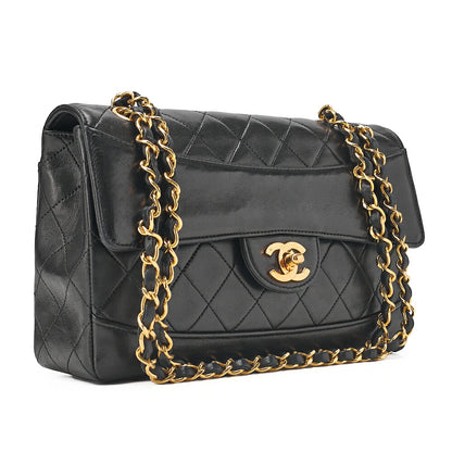 CHANEL Lambskin Matelasse Design Flap Single Chain Shoulder Black Gold-Tone Hardware, Pre-Owned