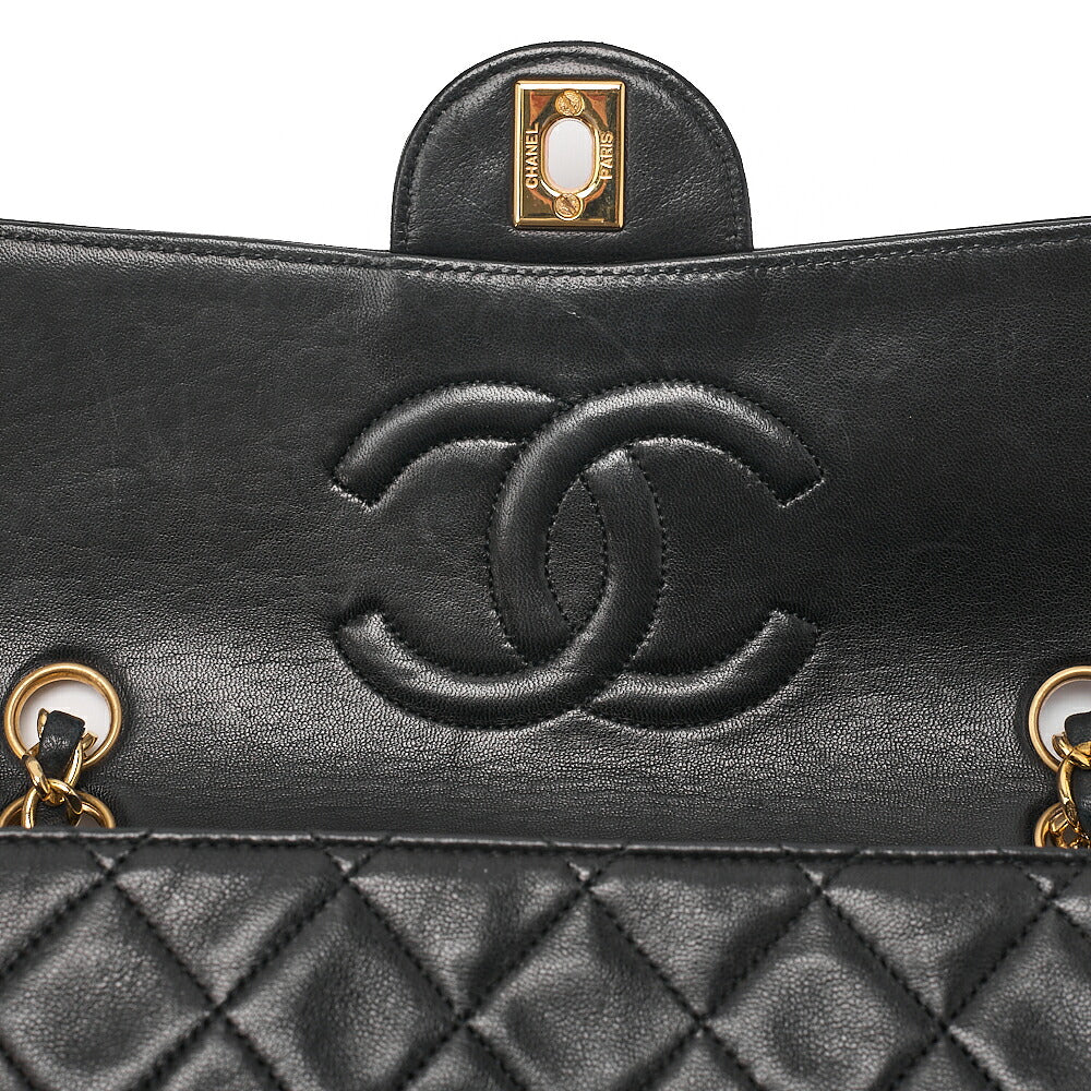 CHANEL Lambskin Matelasse Design Flap Single Chain Shoulder Black Gold-Tone Hardware, Pre-Owned