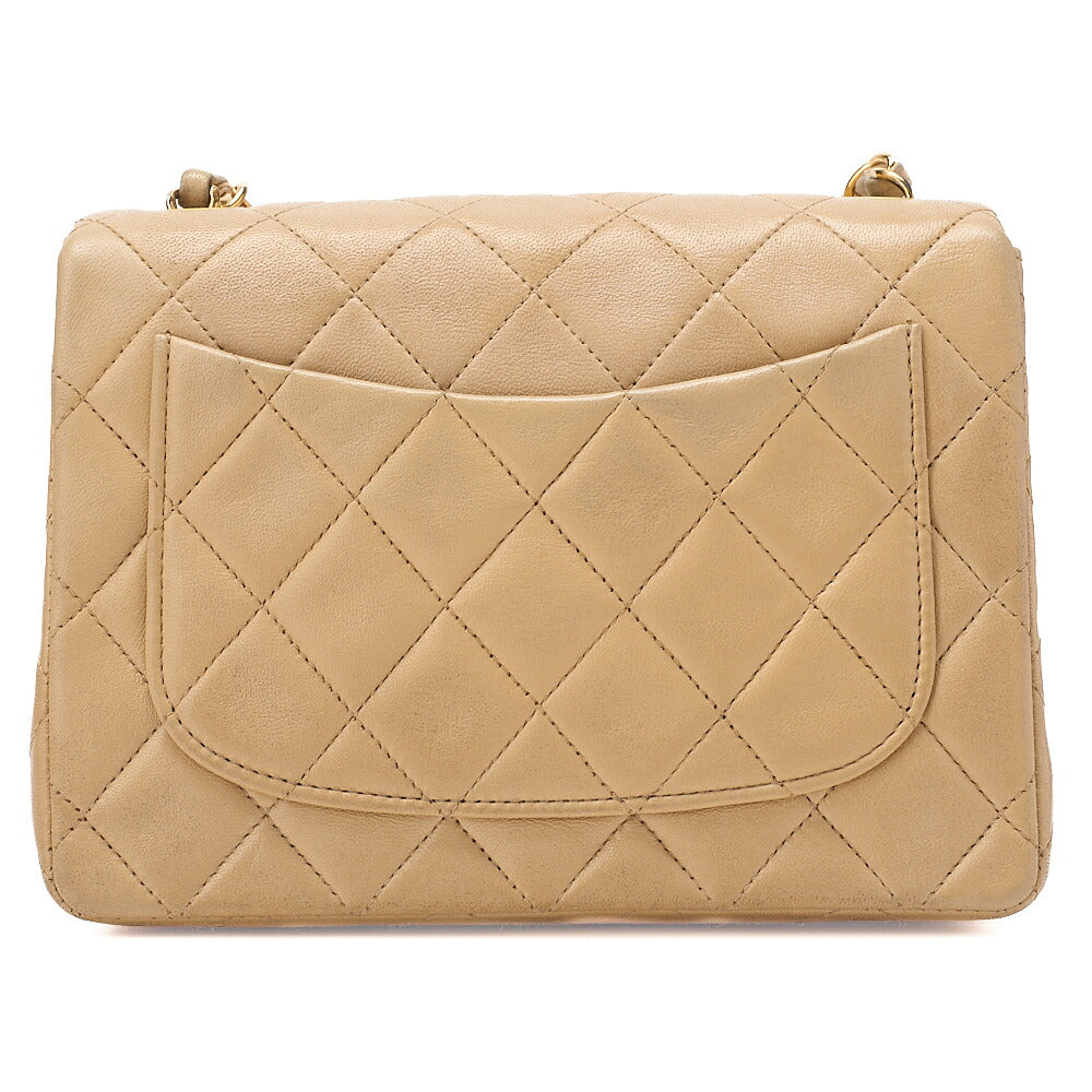 CHANEL Chain Shoulder Bag Mini Matelasse 17cm Turn Lock Lambskin Beige Gold-Tone Hardware, Pre-Owned