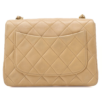 CHANEL Chain Shoulder Bag Mini Matelasse 17cm Turn Lock Lambskin Beige Gold-Tone Hardware, Pre-Owned