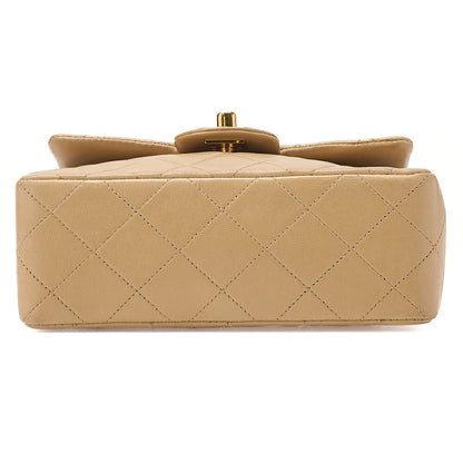 CHANEL Chain Shoulder Bag Mini Matelasse 17cm Turn Lock Lambskin Beige Gold-Tone Hardware, Pre-Owned