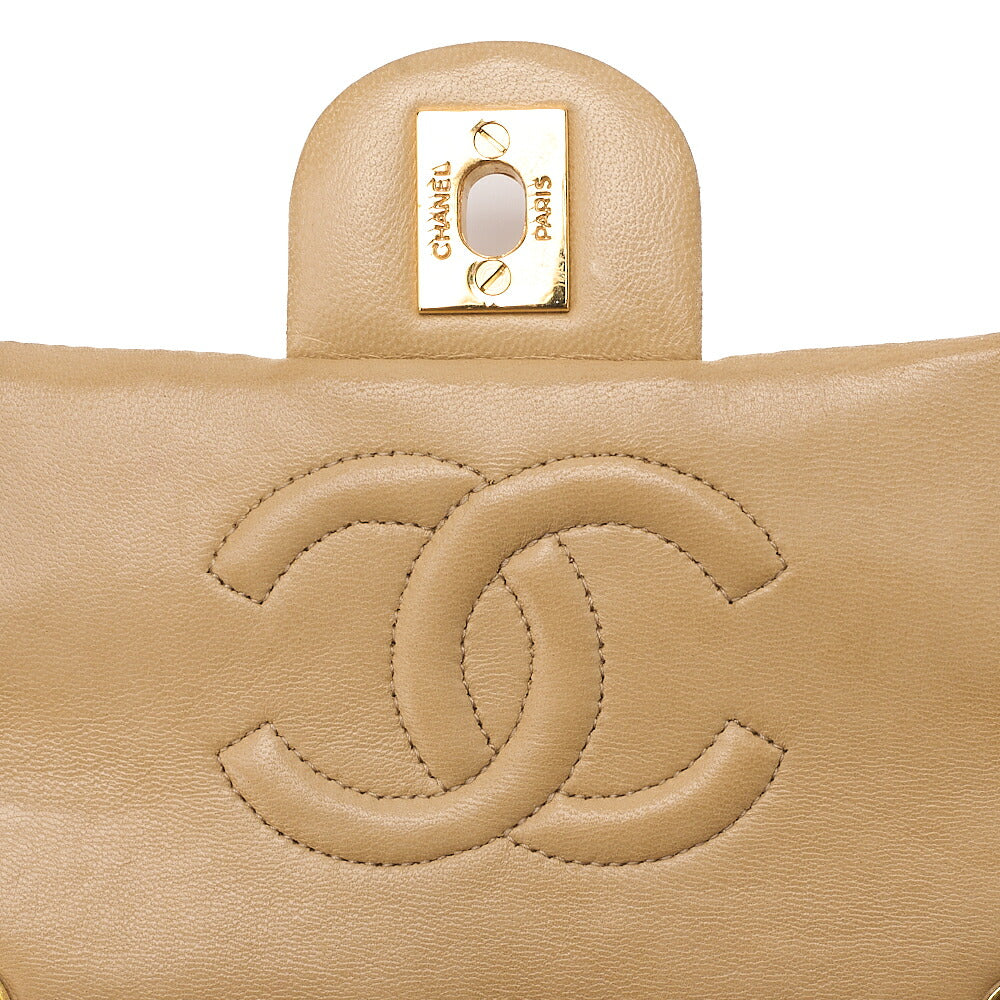 CHANEL Chain Shoulder Bag Mini Matelasse 17cm Turn Lock Lambskin Beige Gold-Tone Hardware, Pre-Owned