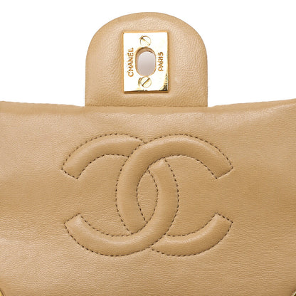 CHANEL Chain Shoulder Bag Mini Matelasse 17cm Turn Lock Lambskin Beige Gold-Tone Hardware, Pre-Owned