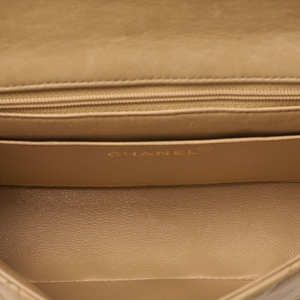CHANEL Chain Shoulder Bag Mini Matelasse 17cm Turn Lock Lambskin Beige Gold-Tone Hardware, Pre-Owned