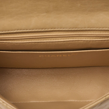 CHANEL Chain Shoulder Bag Mini Matelasse 17cm Turn Lock Lambskin Beige Gold-Tone Hardware, Pre-Owned