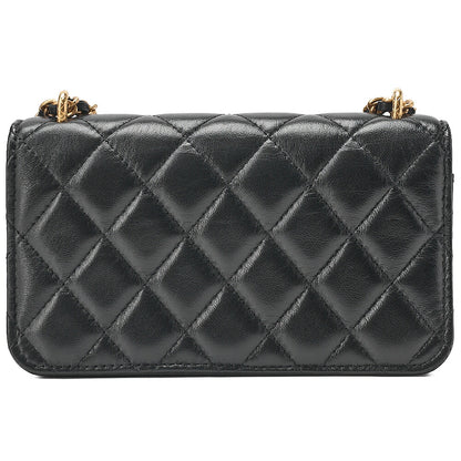 CHANEL Chain Wallet Biju Coco Mark Matelasse Lambskin Black Gold-Tone Hardware, Pre-Owned