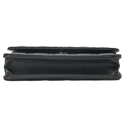 CHANEL Chain Wallet Biju Coco Mark Matelasse Lambskin Black Gold-Tone Hardware, Pre-Owned