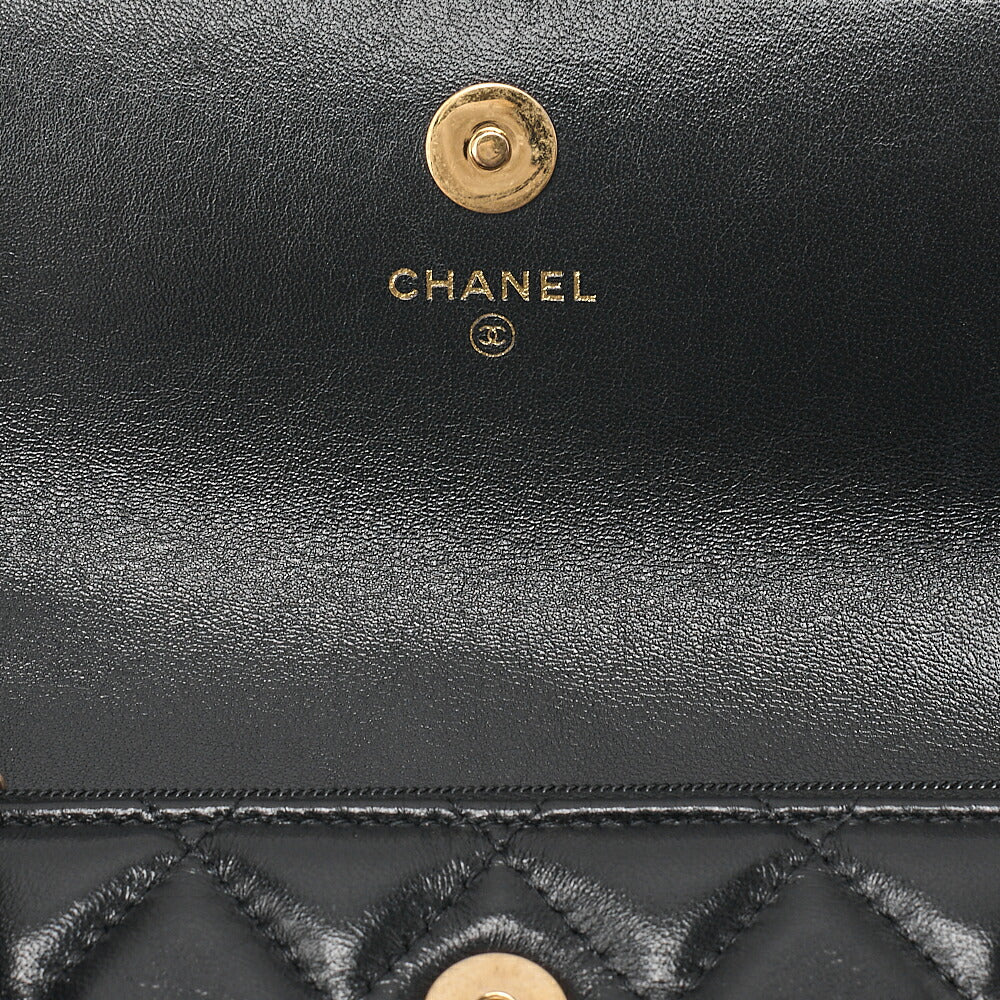 CHANEL Chain Wallet Biju Coco Mark Matelasse Lambskin Black Gold-Tone Hardware, Pre-Owned