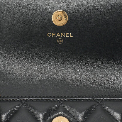 CHANEL Chain Wallet Biju Coco Mark Matelasse Lambskin Black Gold-Tone Hardware, Pre-Owned