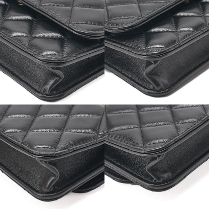 CHANEL Chain Wallet Biju Coco Mark Matelasse Lambskin Black Gold-Tone Hardware, Pre-Owned