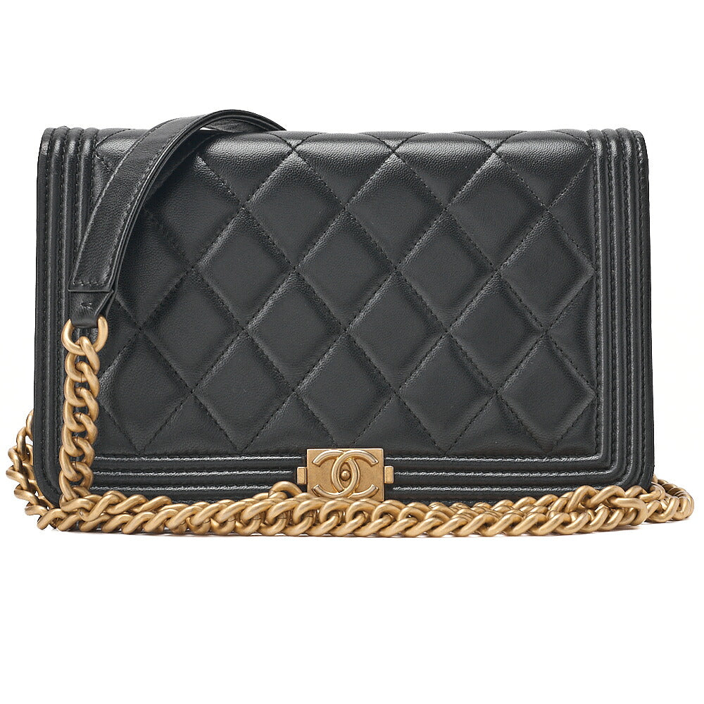 CHANEL Boy Chanel Matelasse Chain Wallet Lambskin Black Gold-Tone Hardware, Pre-Owned