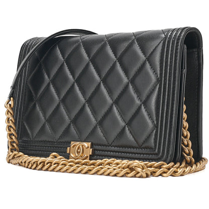 CHANEL Boy Chanel Matelasse Chain Wallet Lambskin Black Gold-Tone Hardware, Pre-Owned