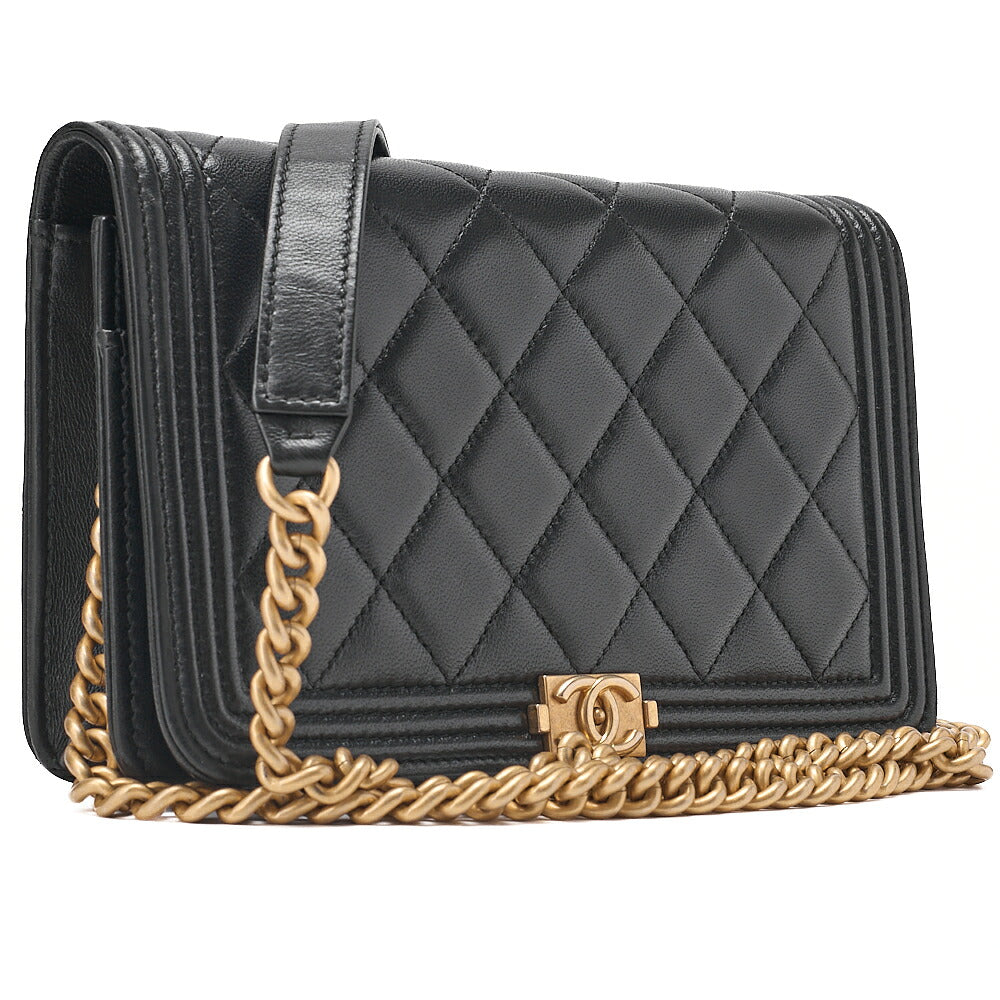 CHANEL Boy Chanel Matelasse Chain Wallet Lambskin Black Gold-Tone Hardware, Pre-Owned