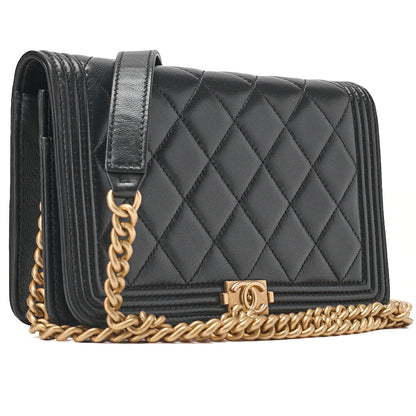 CHANEL Boy Chanel Matelasse Chain Wallet Lambskin Black Gold-Tone Hardware, Pre-Owned
