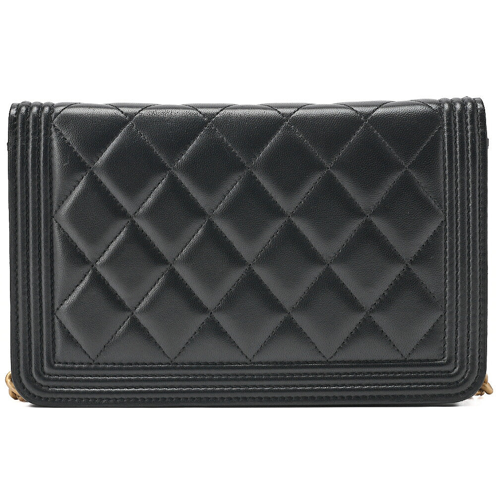 CHANEL Boy Chanel Matelasse Chain Wallet Lambskin Black Gold-Tone Hardware, Pre-Owned