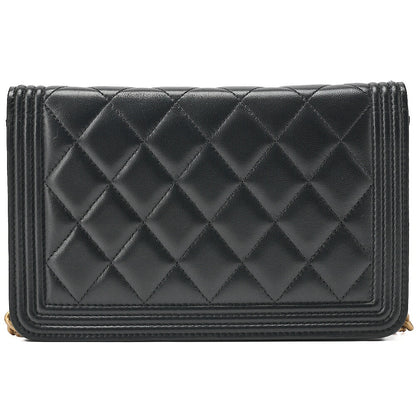 CHANEL Boy Chanel Matelasse Chain Wallet Lambskin Black Gold-Tone Hardware, Pre-Owned