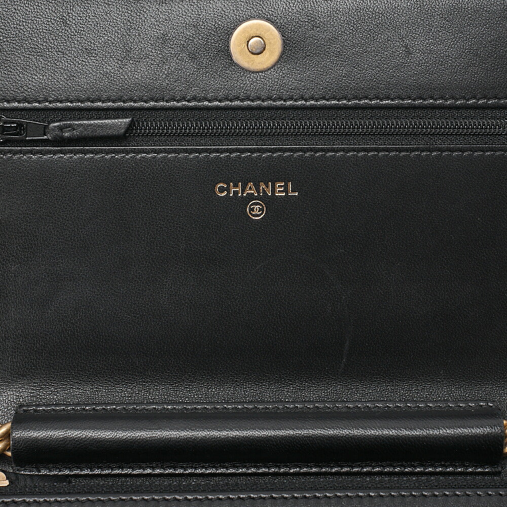 CHANEL Boy Chanel Matelasse Chain Wallet Lambskin Black Gold-Tone Hardware, Pre-Owned