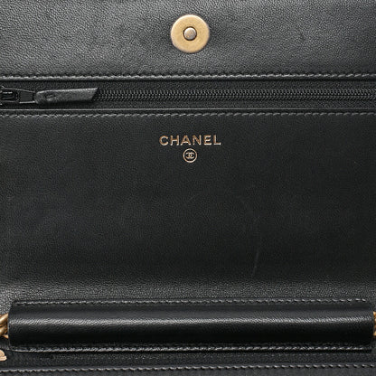 CHANEL Boy Chanel Matelasse Chain Wallet Lambskin Black Gold-Tone Hardware, Pre-Owned