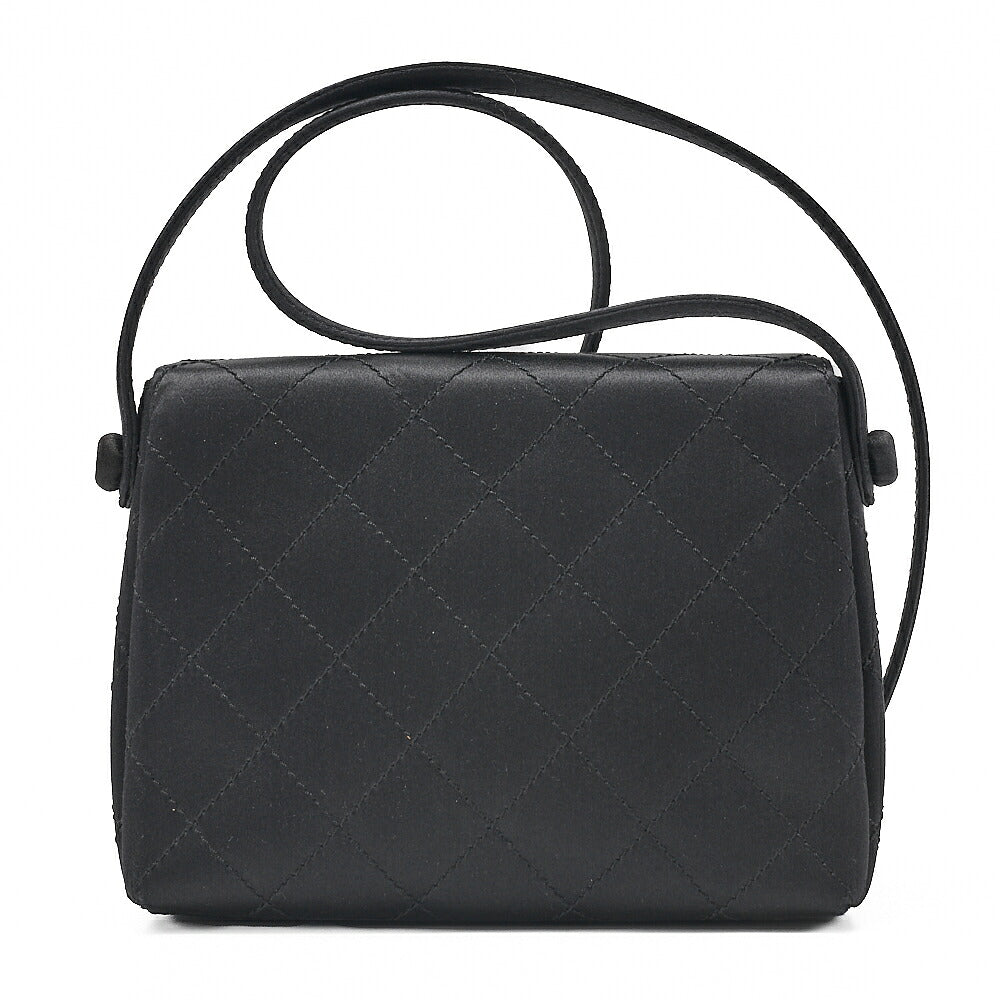 CHANEL Matelasse Satin Rhinestone Shoulder Bag Black Black-Tone Hardware, Pre-Owned